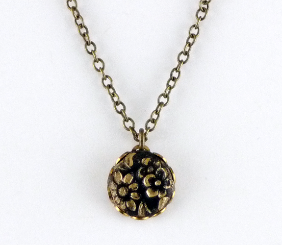 Black Clay & Brass Necklace with Gold Floral Design by Yummy & Co.